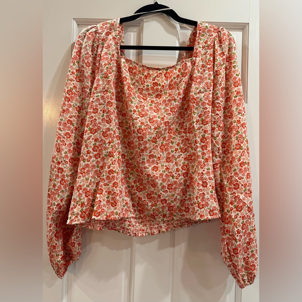 Lush Fremont Puff Sleeve Smocked back Blouse in Coral, Size XXL NWOT Boho Whimsy